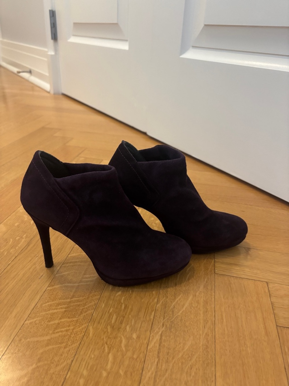 Stuart Weitzman Suede Ankle Booties in Plum
